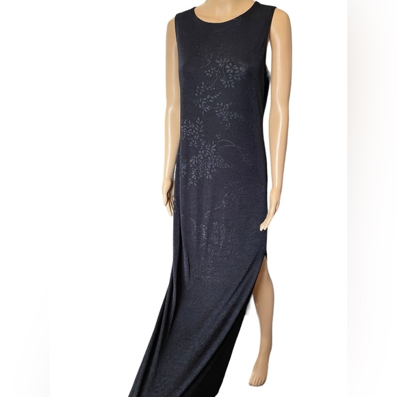 Jalate Vintage 90s Black Gray Holographic Goth Witchy Vampy Floral Maxi Dress - Picture 2 of 8